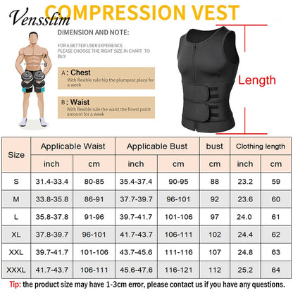 Men Body Shaper Waist Trainer Vest Slimming Shirt Sauna Sweat Compression Undershirt Shapewear Fat Burner Workout Tops