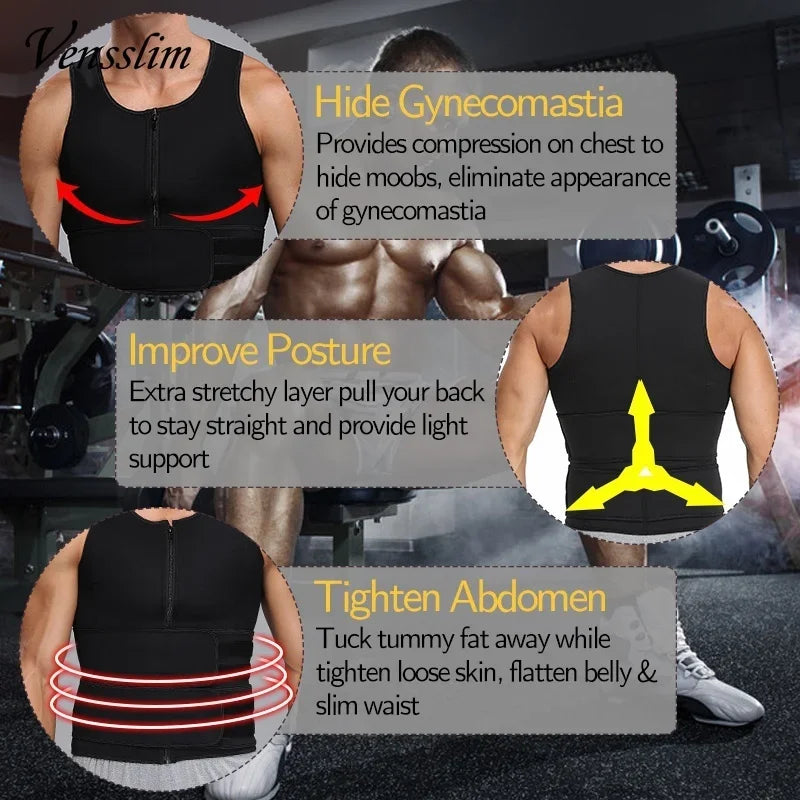 Men Body Shaper Waist Trainer Vest Slimming Shirt Sauna Sweat Compression Undershirt Shapewear Fat Burner Workout Tops